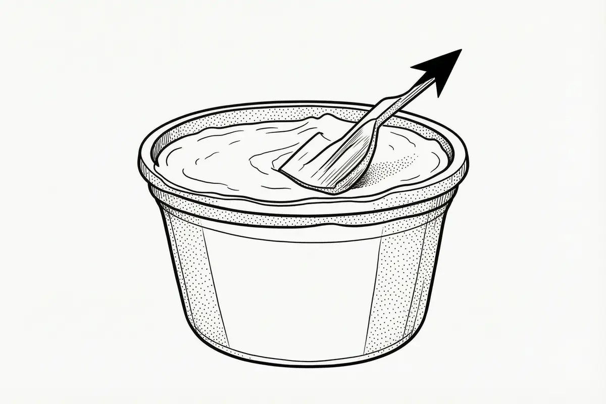 Line drawing of a scraper lifting dried wallpaper paste from a shallow bucket
