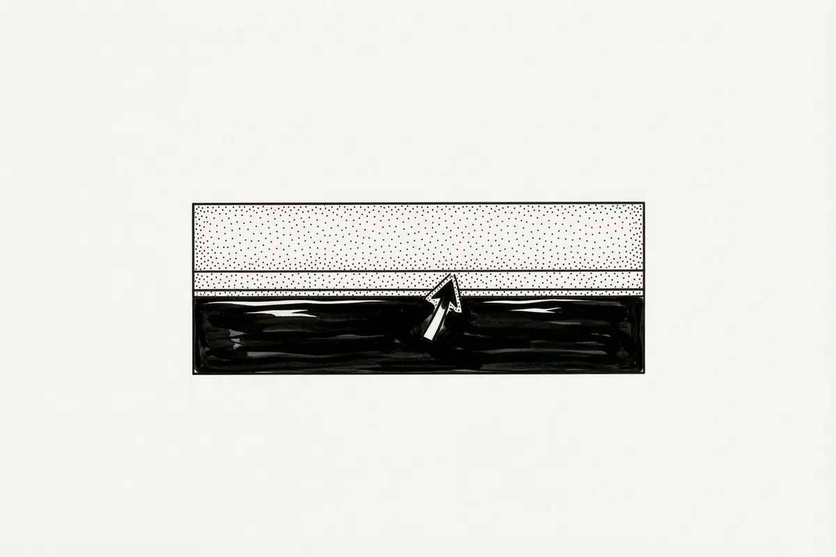 Cross-section diagram of three layers on timber: a glossy oil coat at the base, a thin adhesion primer bridging it, and a water-based topcoat above, an arrow pointing at the primer as the bond