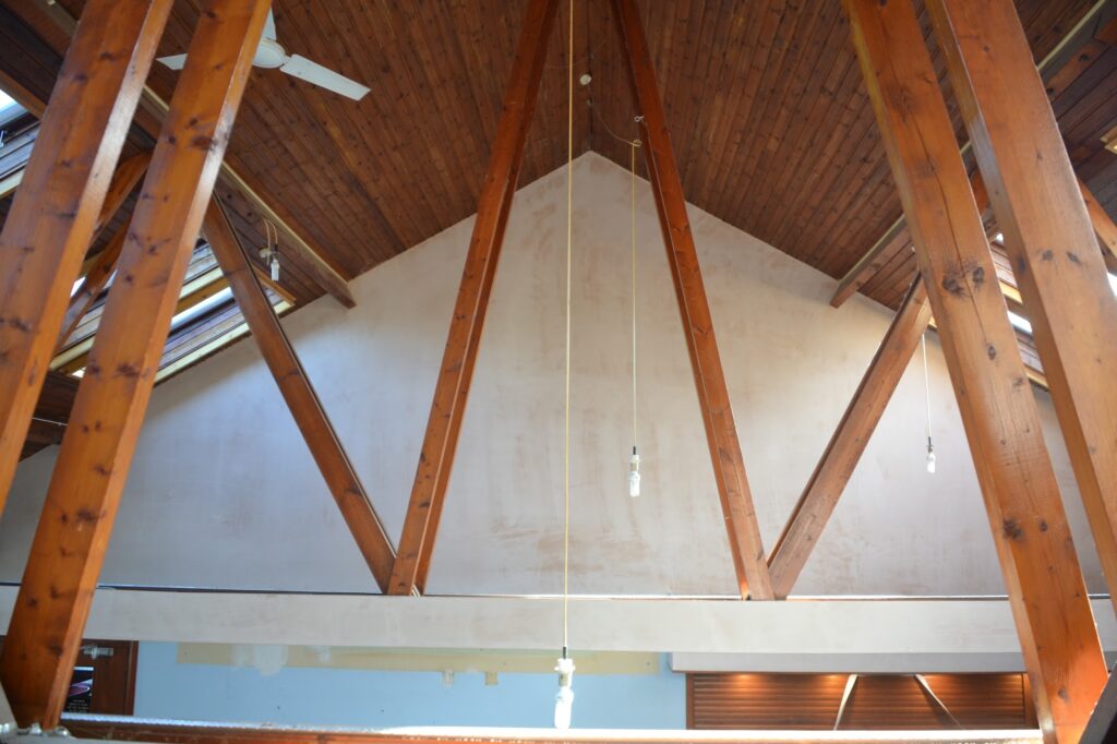 stained roof supporting beams